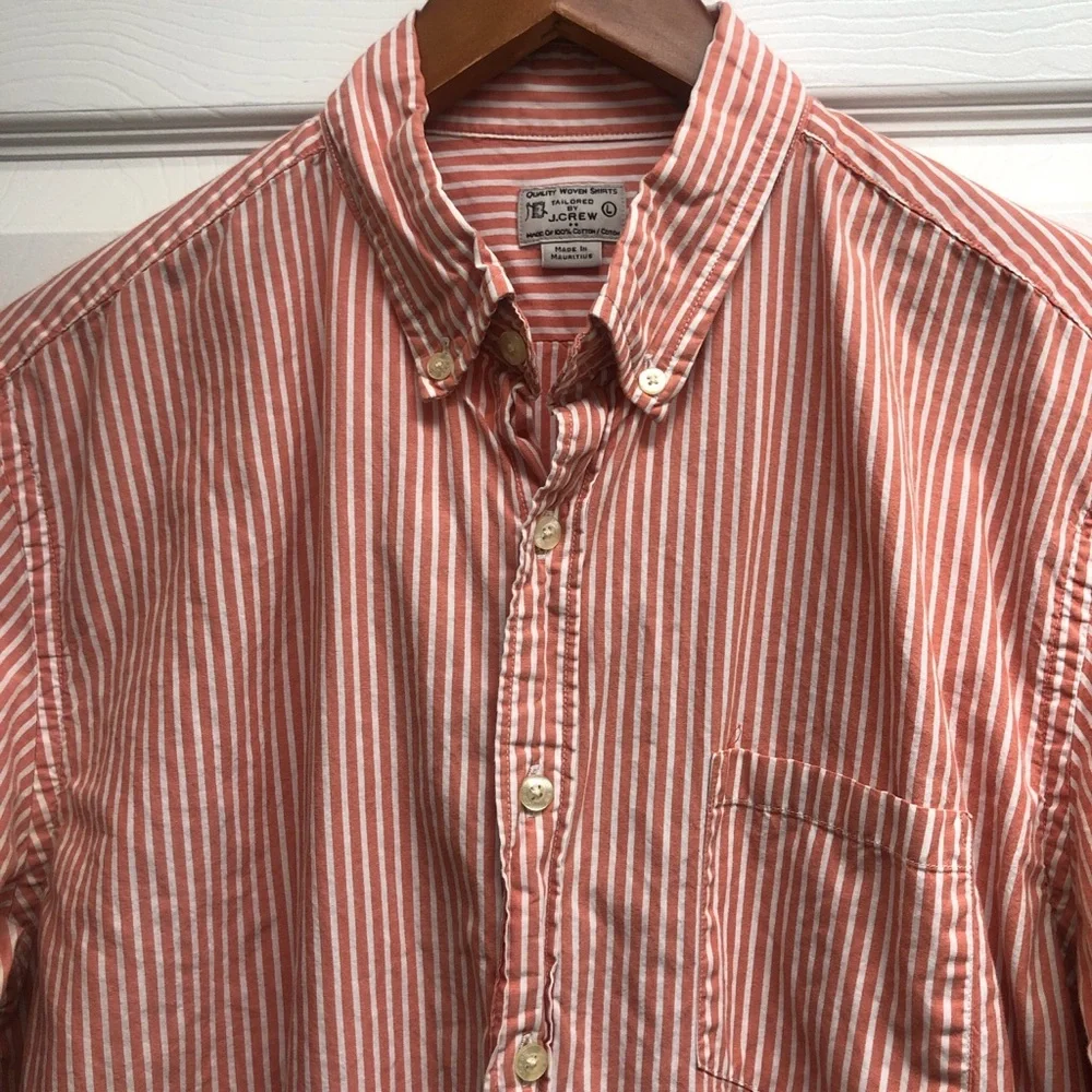J. Crew Coral and White Striped Cotton Shirt